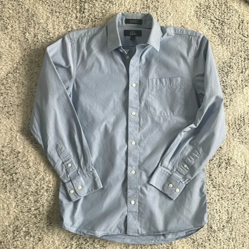 Nordstrom Kids Light Blue Patterned Button Down Dress Shirt Sz 16 Formal Collar